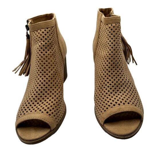 Lolashoelique Shoes - Women's Tan Peep Toe Ankle Bootie Size: 9